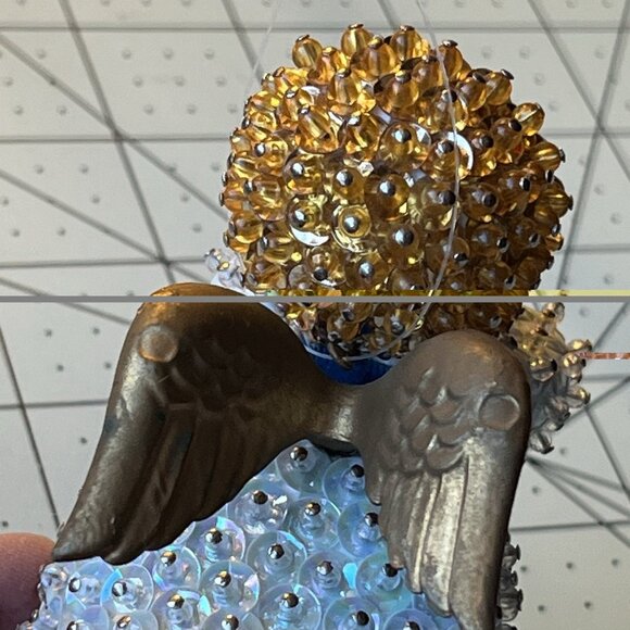 Vtg Sequin Push Pin Christmas Ornament Angel Blue Boy Pink Girl Brother Sister - Picture 10 of 12